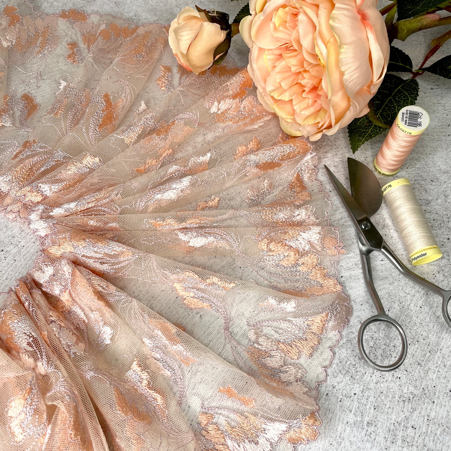 Embroidered Tulle ~ Peacharine