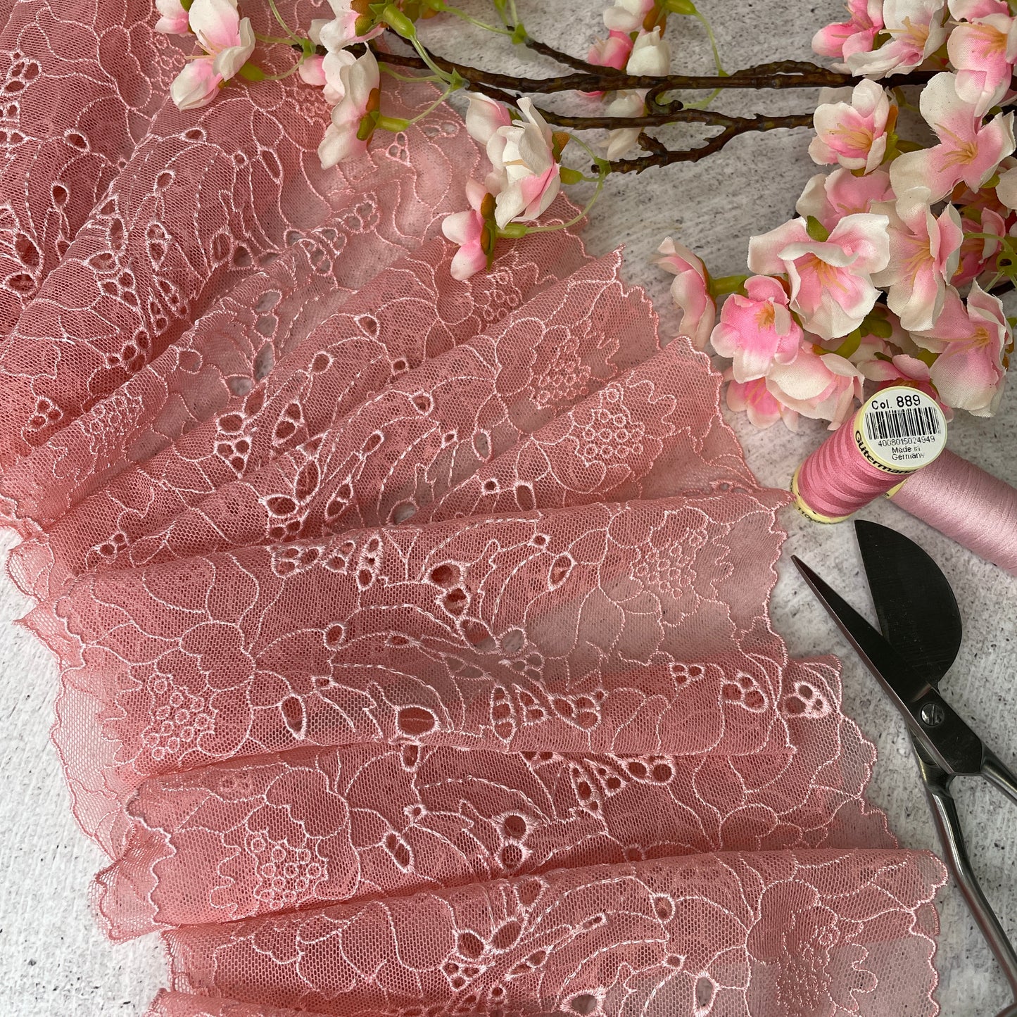 Embroidered Tulle ~ Pink Peony