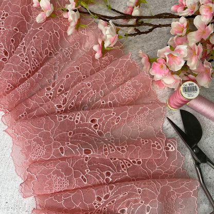 Embroidered Tulle ~ Pink Peony