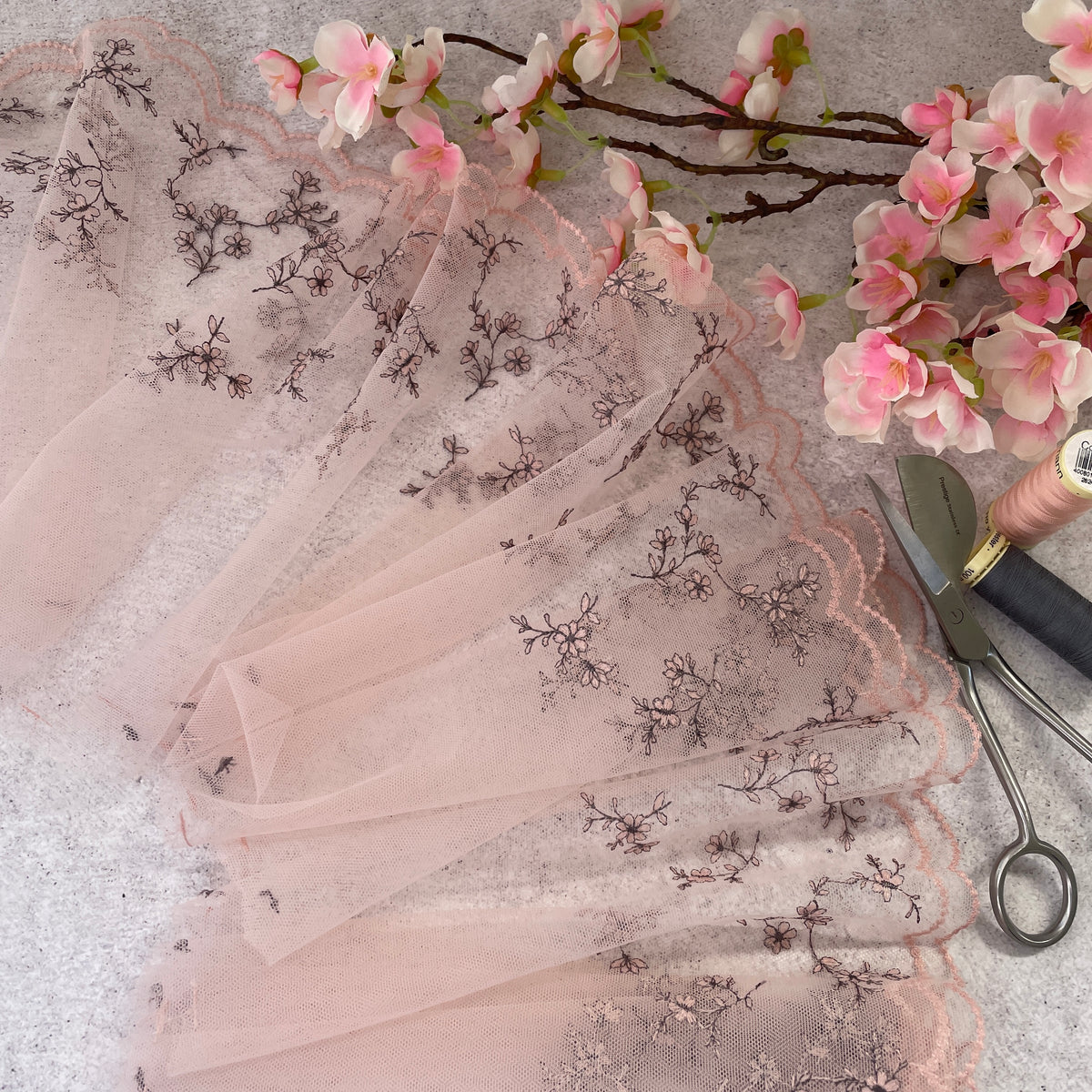 Embroidered Tulle ~ Blossom Drop
