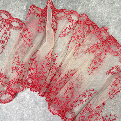 Embroidered Mesh ~ Ruby Bow