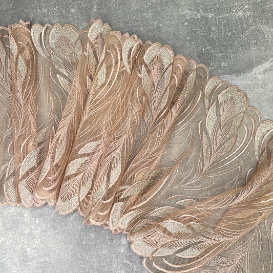 Embroidered Tulle ~ Golden Feather