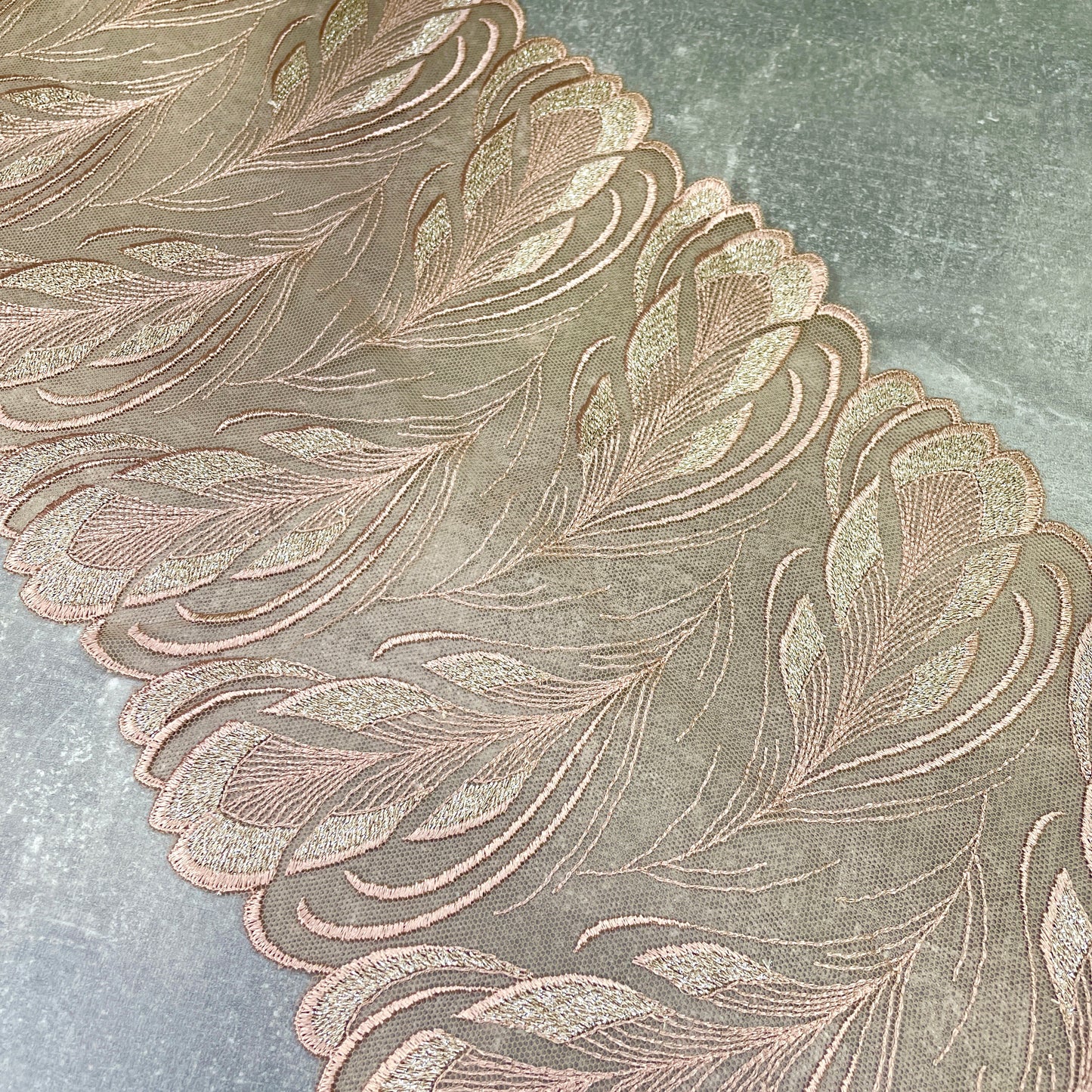 Embroidered Tulle ~ Golden Feather