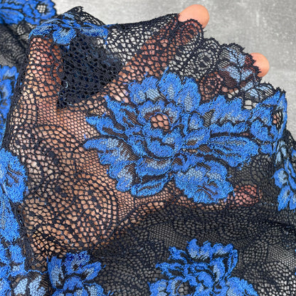 Stretch Lace ~ Black Blue Floral