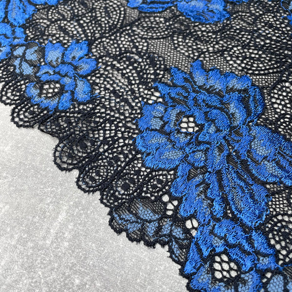 Stretch Lace ~ Black Blue Floral