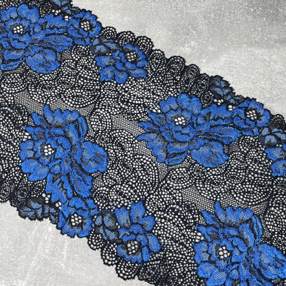 Stretch Lace ~ Black Blue Floral