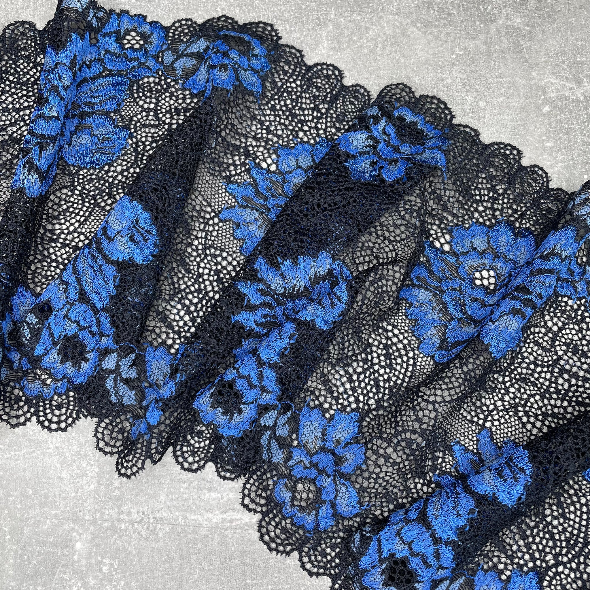 Stretch Lace ~ Black Blue Floral