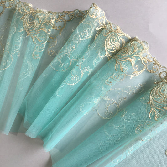 Embroidered Tulle ~ Mint Shimmer (L+R)