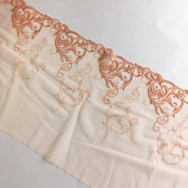 Embroidered Tulle ~ Apricot Shimmer (L+R)