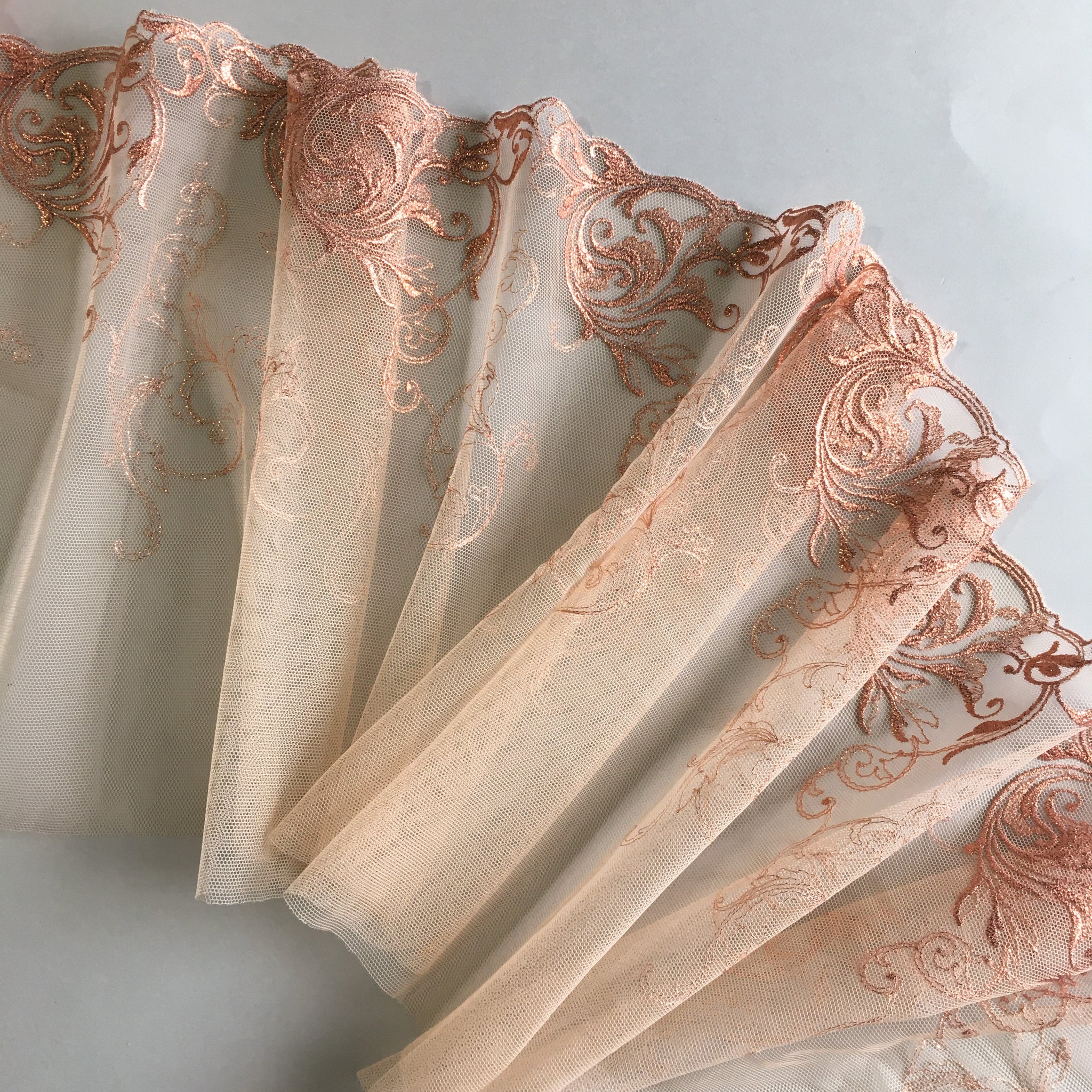 Embroidered Tulle ~ Apricot Shimmer (L+R)